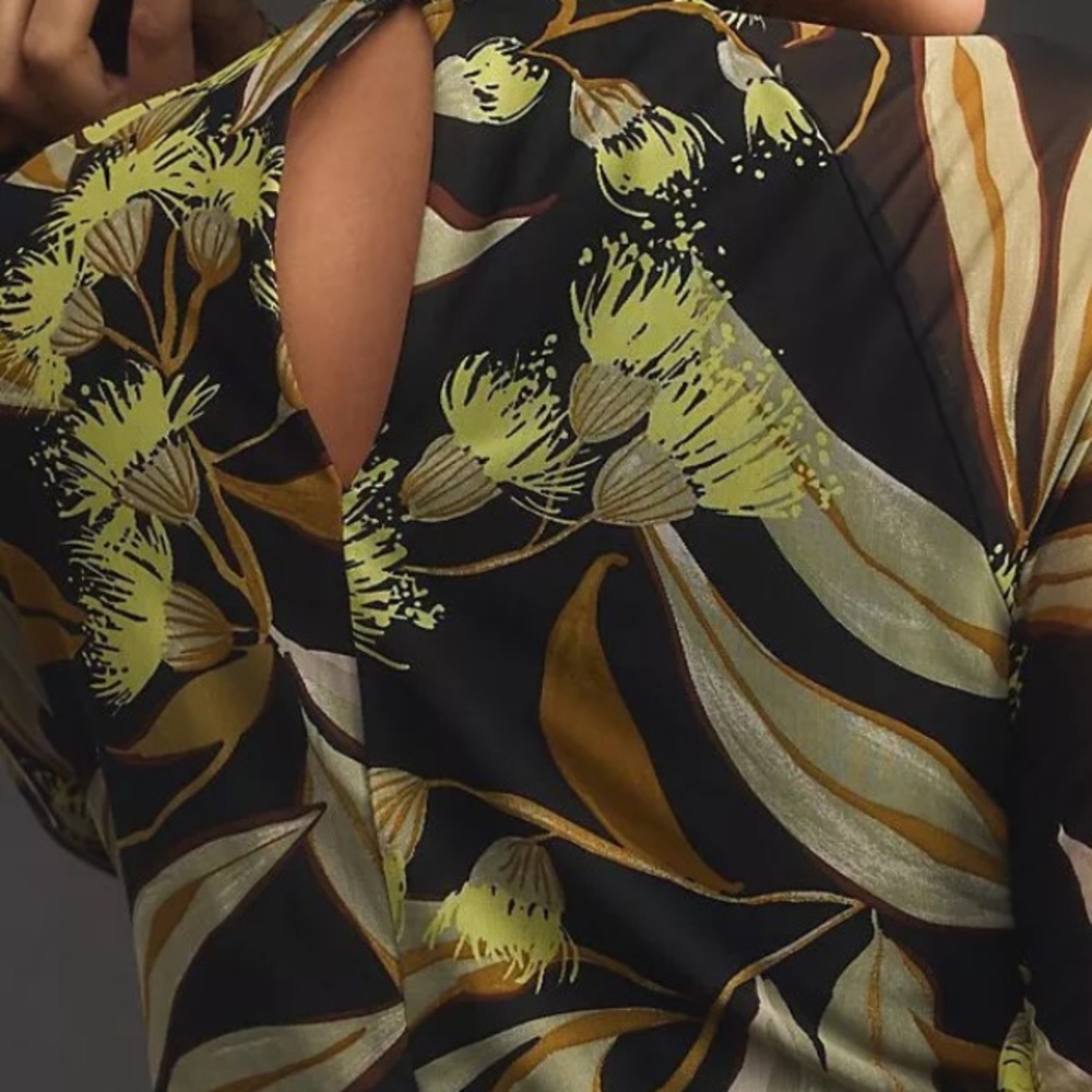Anthropologie Leaf Print Mesh  Long Sleeve Dress XL - Picture 9 of 9